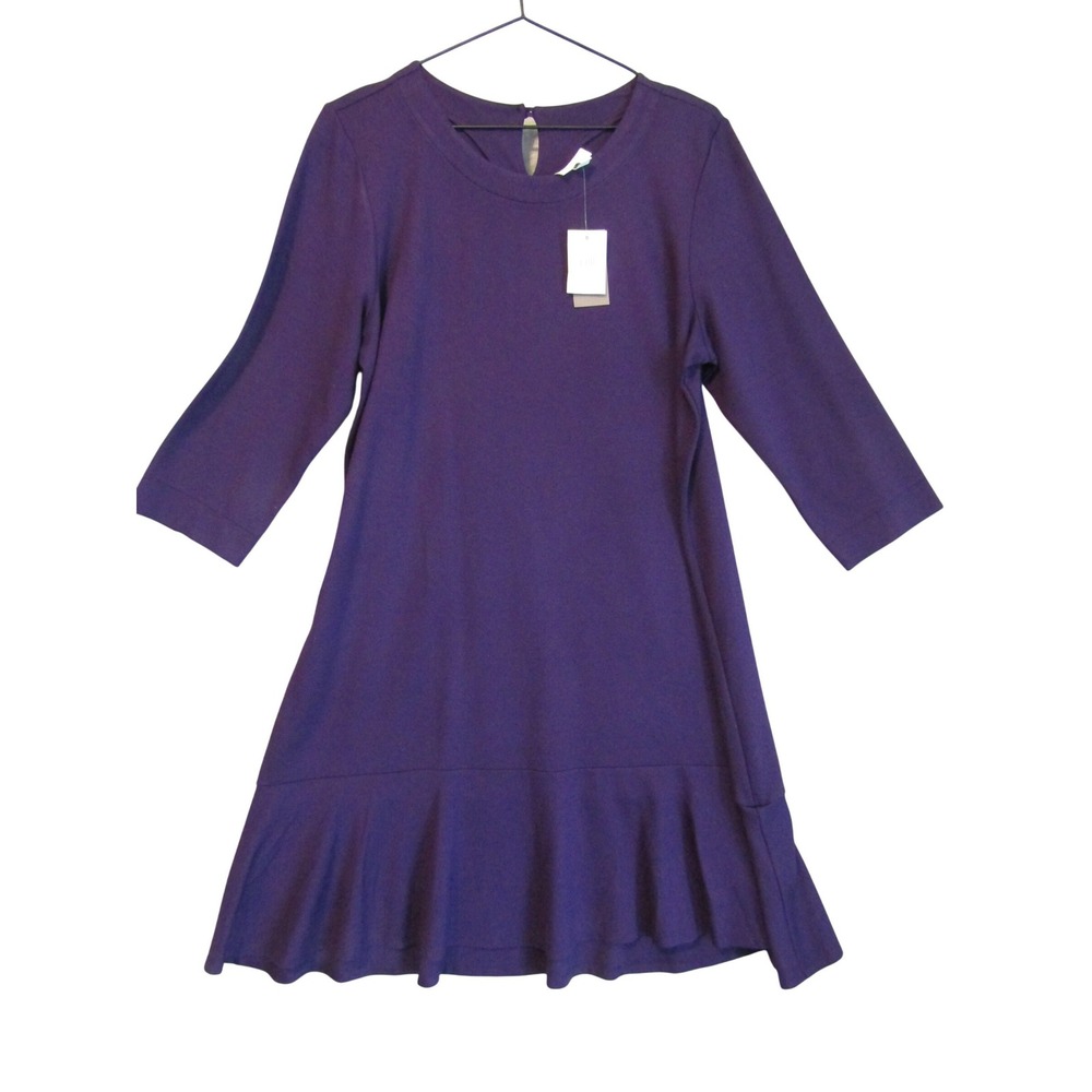 J.Crew Ruffle Hem Shift Dress Womens XL Purple 3/4 Sleeve Ponte Knit Preppy